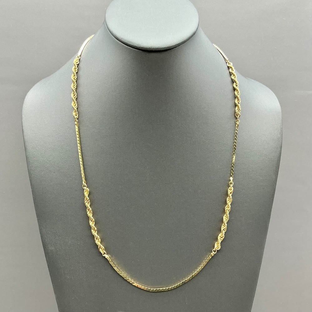 Vintage Necklace Gold Tone Herringbone Twisted Rope Mixed Chain Statement 23"
